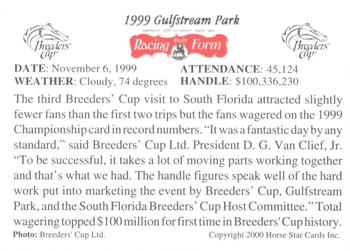 2000 Horse Star Breeders' Cup 1999 #NNO Gulfstream Park Back